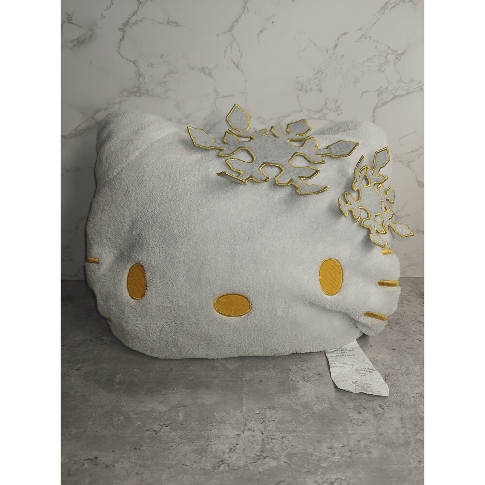 Hello Kitty Snowflake Plush Pillow Head Gold Silver Christmas Sanrio 2011 Rare
